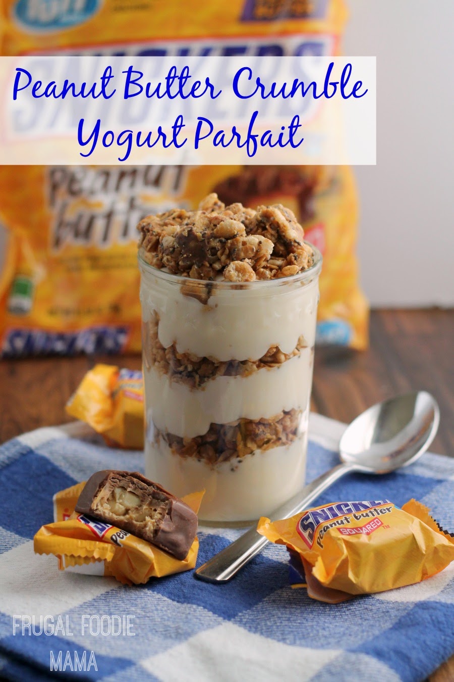 Packed with toasted oats and rice cereal, peanut butter, chia seeds, and SNICKERS Peanut Butter Squares, this easy to make and satisfying Peanut Butter Crumble Yogurt Parfait holds off the hangry. #WhenImHungry #ad