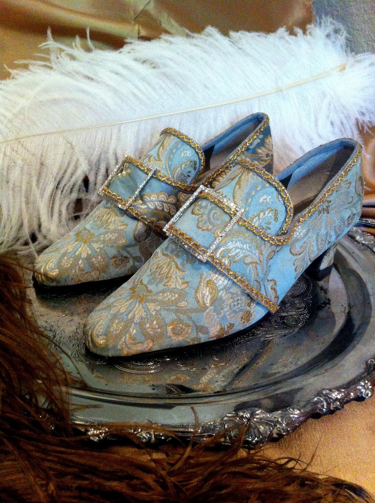 Blue & Gold 18th Century Shoes - Mistress of Disguise