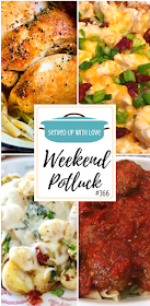Weekend Potluck featured recipes include Best Oven Rotisserie Chicken, Crock Pot Italian Meatballs with Sauce, Shamrock No-Bake Cake Batter Truffles, Loaded Baked Cauliflower Casserole, Cheesy Italian Potatoes and Gnocchi, and more. 