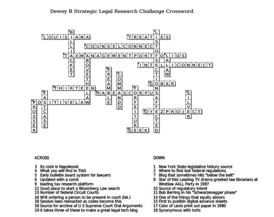 National Puzzle Day Legal Research Crossword Answers Dewey B Strategic