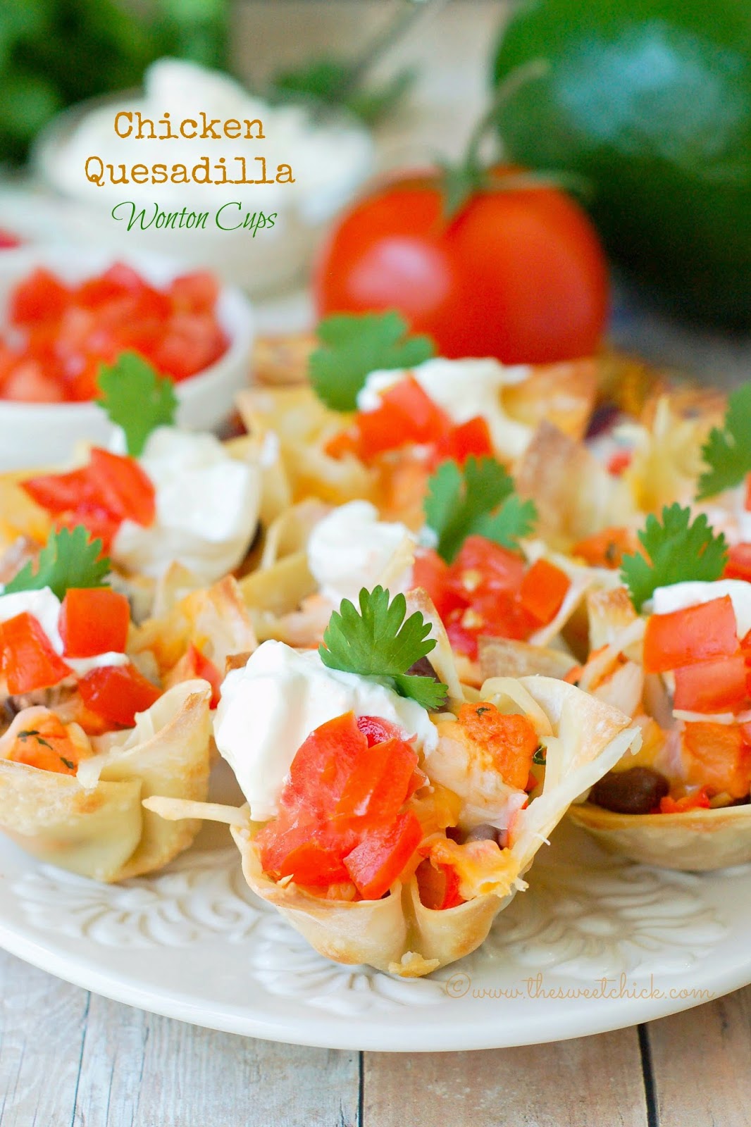Chicken Quesadilla Wonton Cups by The Sweet Chick