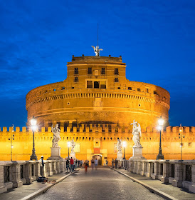 Castel Sant'Angelo - the Mausoleaum of Hadrian - viewed from the Ponte Sant'Angelo at night