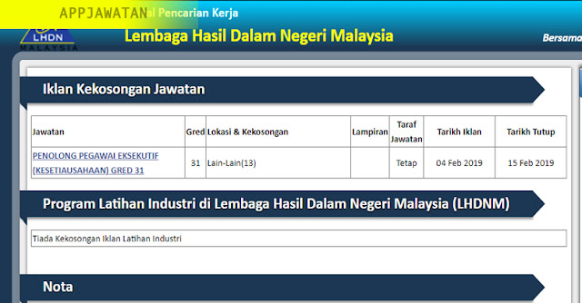 Jawatan Kosong di Lembaga Hasil Dalam Negeri Malaysia (LHDN) - 15 Februari 2019 Jawatan Kosong di Lembaga Hasil Dalam Negeri Malaysia (LHDN) - 15 Februari 2019
