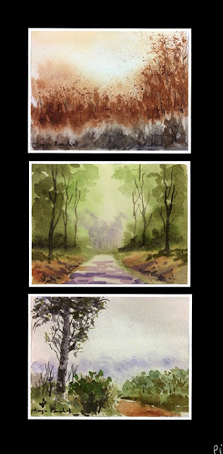 Small water colour paintings on cartridge paper by Manju Panchal