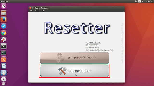 Clique em "Custom Reset" para a redefinição automática