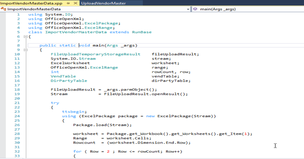 EXCELPACKAGE(). Int main args