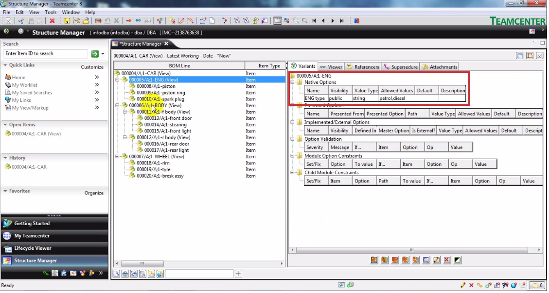 PlmTeamcenter Variant Management BOM in Teamcenter