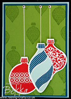 Fun Ornament Christmas Card by Bekka made using Stampin' Up! Supplies including the Ornament Keepsake Stamp Set - everything you need for this project is available at www.feeling-crafty.co.uk