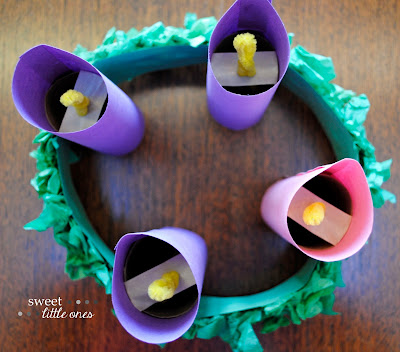 Family Advent Wreath Craft - Celebrate and prepare for Advent and Christmas together as a family by making this fun craft with your kids (complete with retractable flames!).  Links to daily prayers and devotions included! - www.sweetlittleonesblog.com