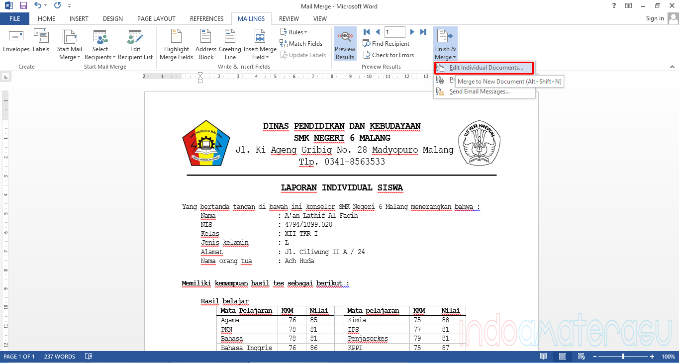 Tutorial Menggunakan Mail Merge Microsoft Office Word 9