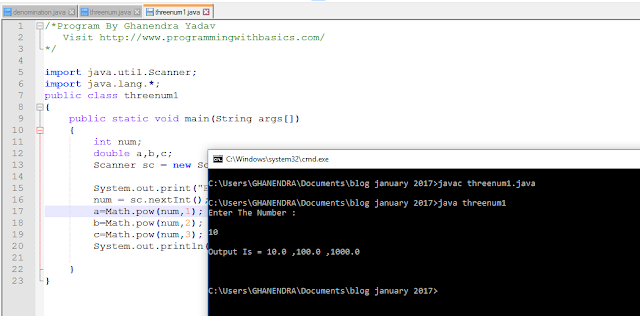 Java Program to Find Square and Cube of a Number (N^1, N^2, N^3)
