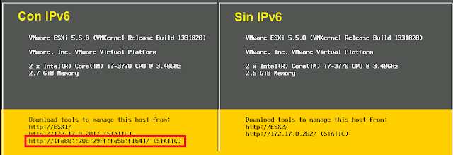 Consola ESXi, verificación IPv6