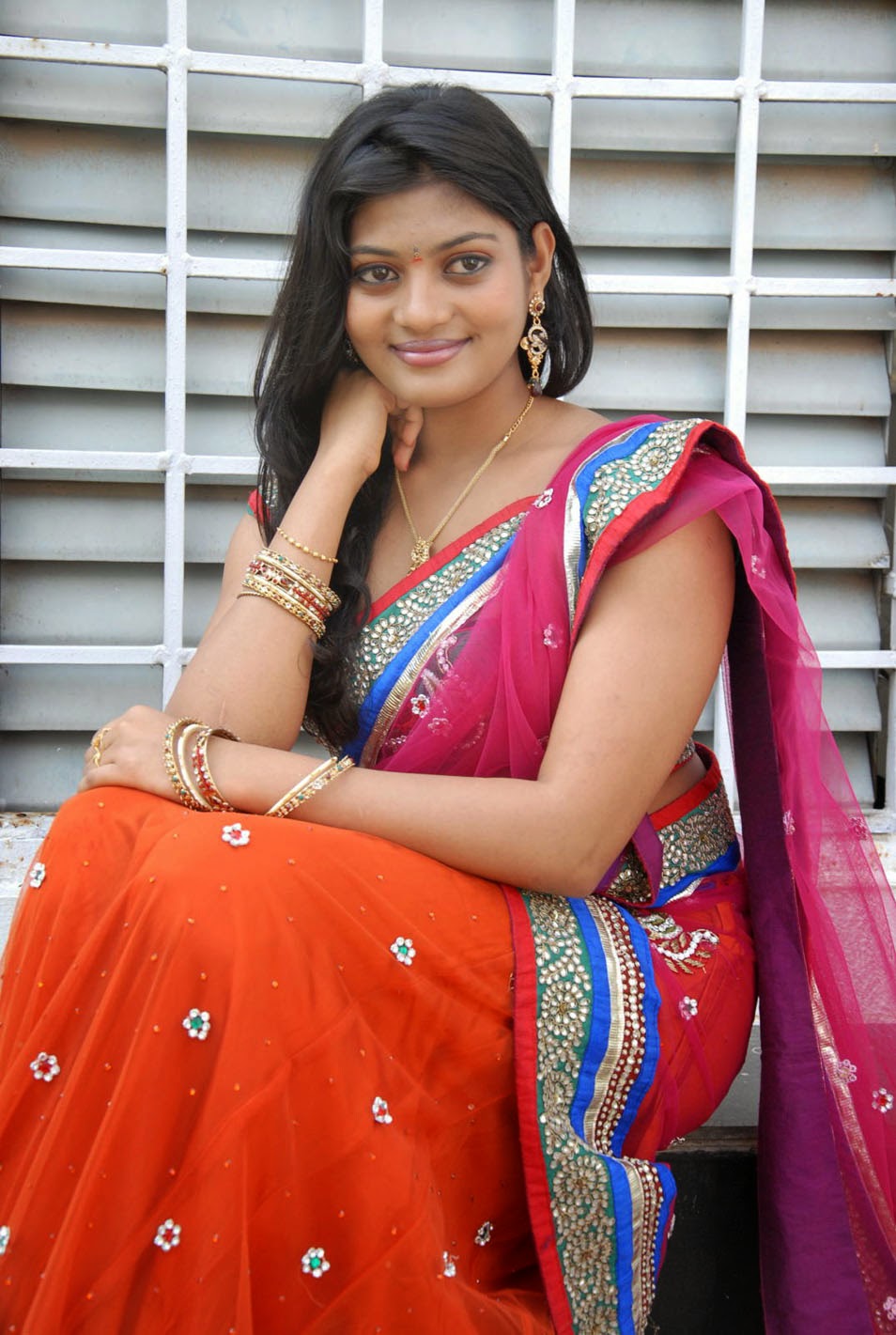 Actress Sowmya Hot And Deep Navel Show in Half Saree Stills - Cine Gallery