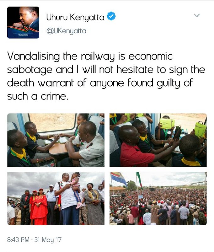 Rais Kenyatta Atangaza Adhabu ya Kifo kwa Atakaye Haribu Treni yake