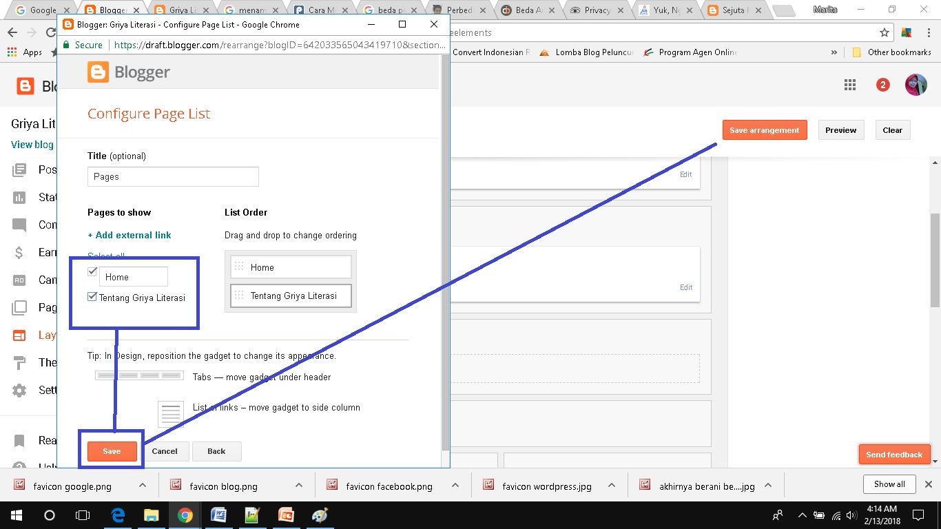 cara membuat dan menampilkan page di blogspot via layout pilih pages