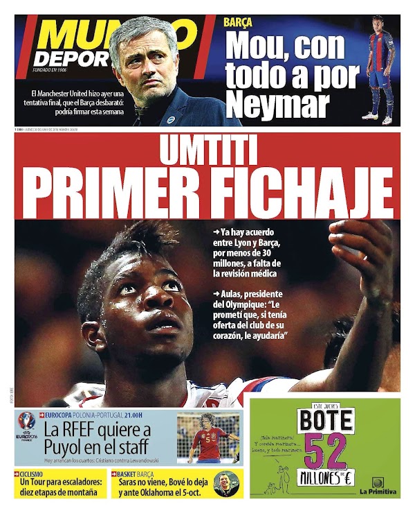 FC Barcelona, Mundo Deportivo: "Umtiti, primer fichaje"