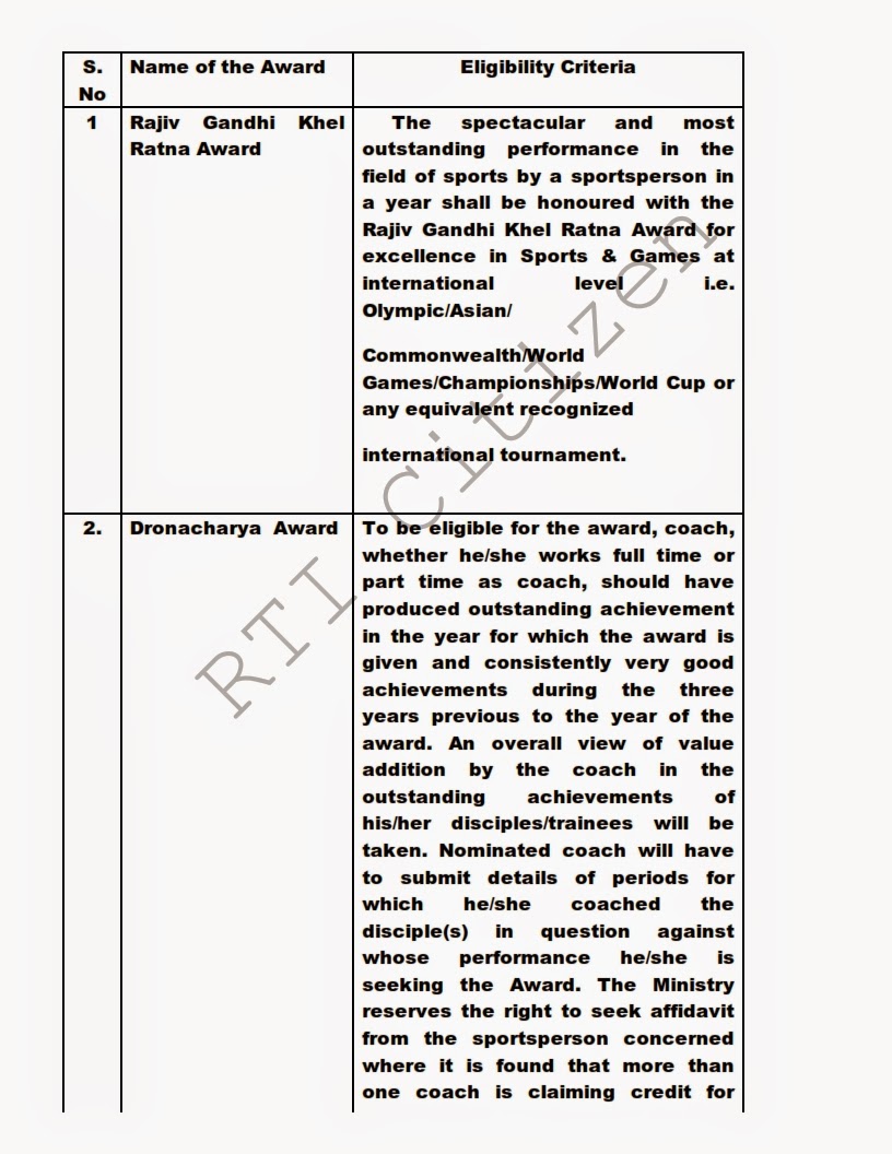 Criteria for Sports Award in India RTI Citizen