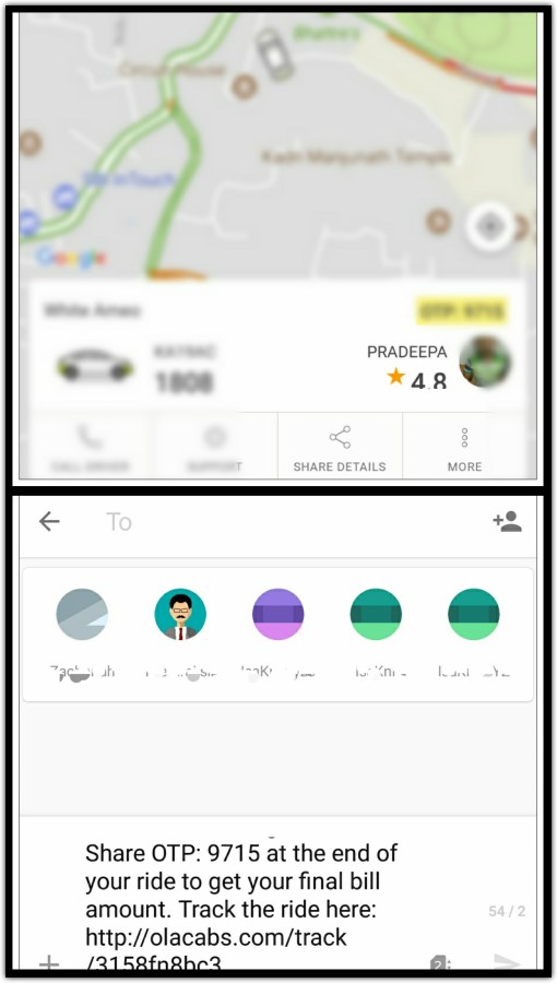 the ‘share details’ part of the Ola rental app came in handy to let friends and family know where you are in real time.
