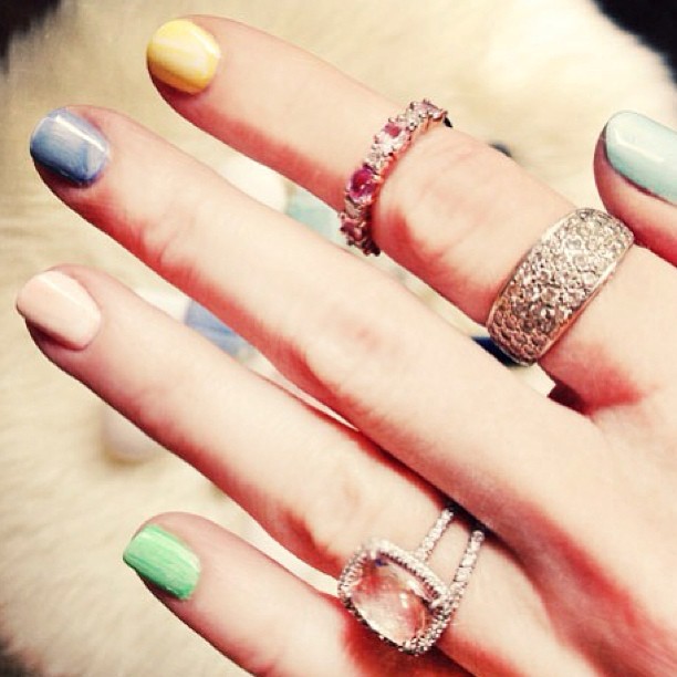 spring nails, rings