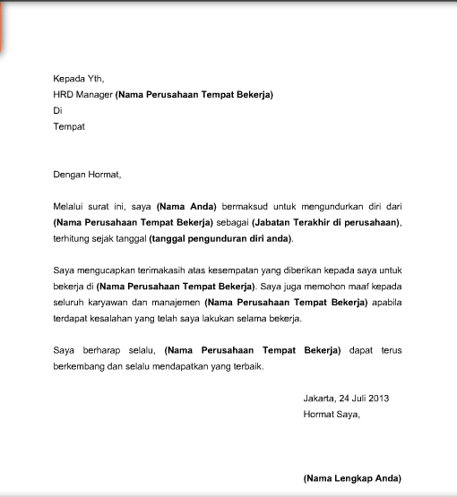 Contoh Surat Pengunduran Diri / Resign Kerja yang Baik dan Benar 