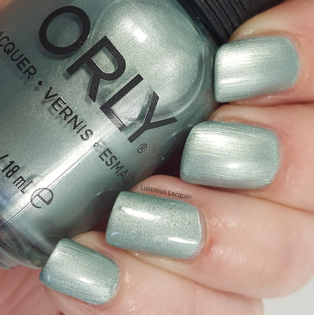 Icy sage green nail polish with a pearl finish from the Pastel City Collection
