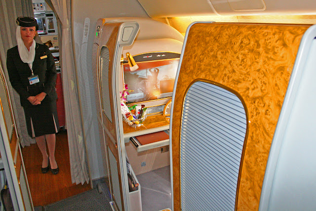 First Class enclosed suite aboard Emirates Boeing 777