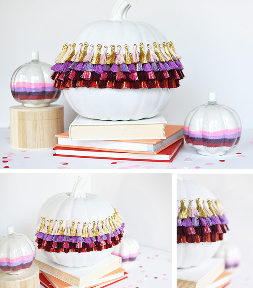 diy decoración calabaza con borlas para decorar acción de gracias o thanksgiving fácil y económico
