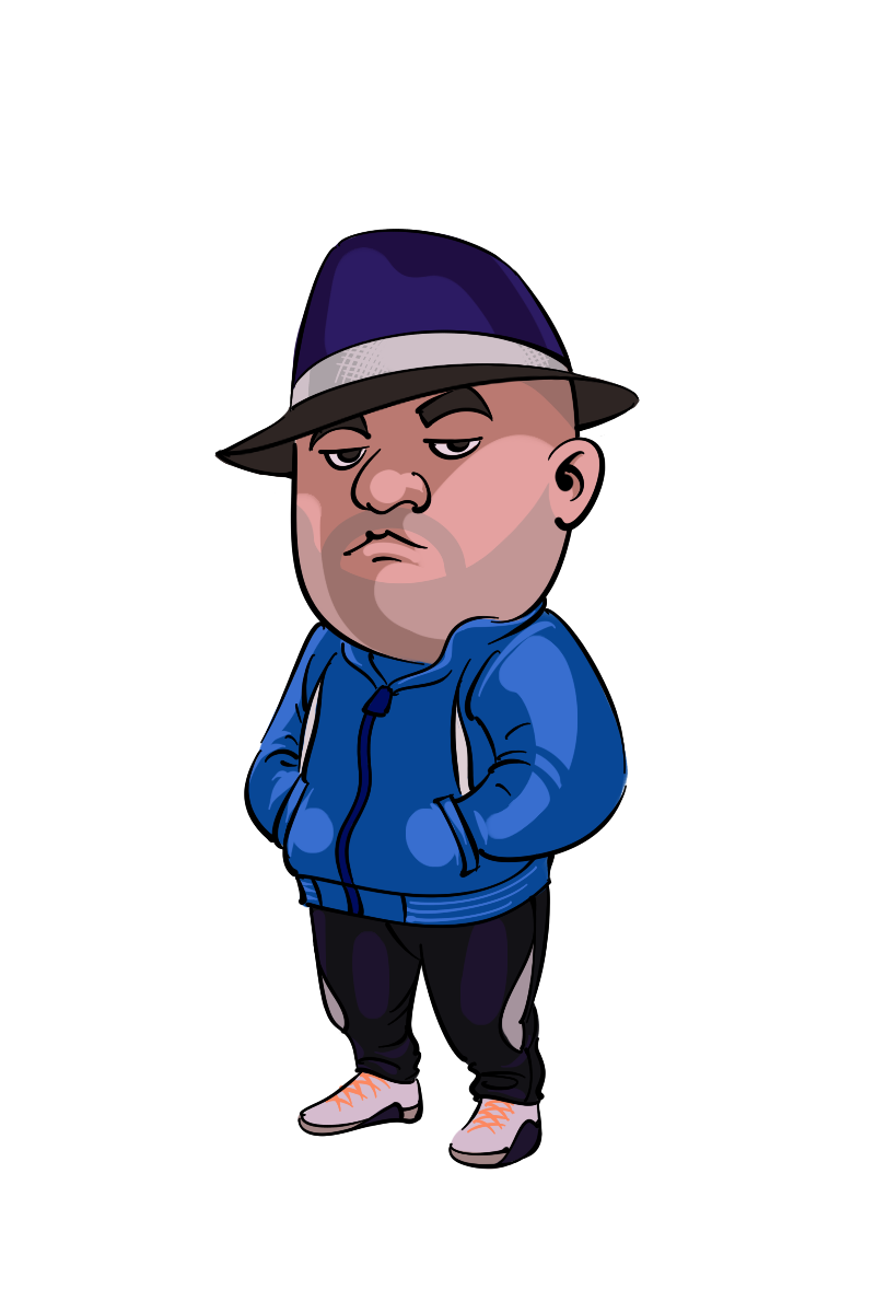 caricature from photo man in blue jacket