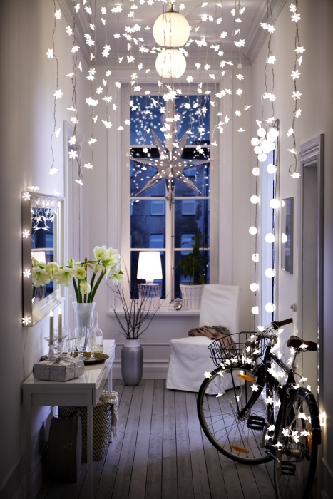 The bicycle is quaint in this starry porch scene