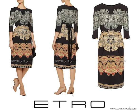 Crown Princess Mary wore ETRO Belted printed wool dress