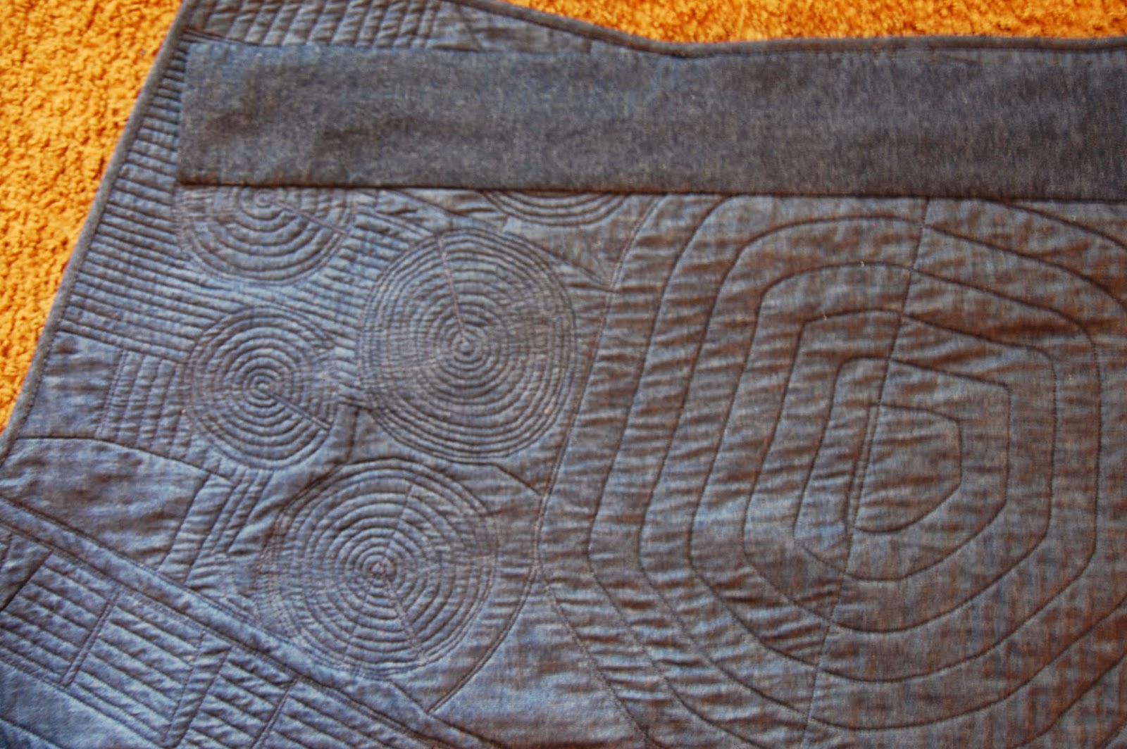 The Domestic Quilter Machine Quilting & Binding Aerial View Denim Quilt