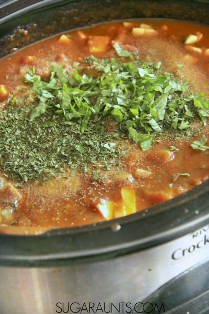 Hidden Vegetable Crockpot Marinara Sauce recipe. Make this one together with the kids and enjoy the extra veggies!