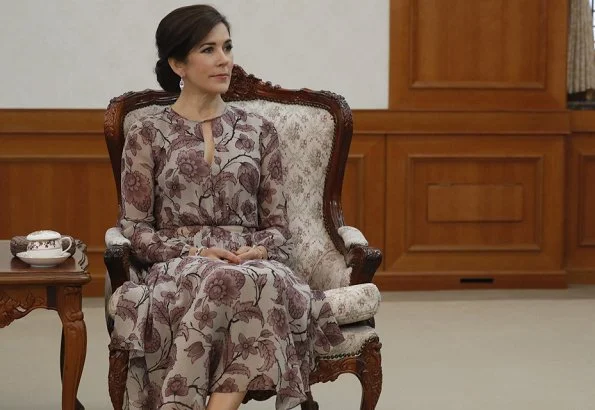 Crown Princess Mary wore Burberry Prorsum Floral Silk Georgette Dress