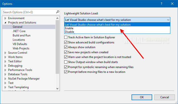 Visual Studio 2017 (version 15.3) can now decide whether to enable Lightweight Solution Load