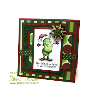 Christmas card, featuring Drawn by Krista's Christmas Pickle digital stamp, by Paperesse.