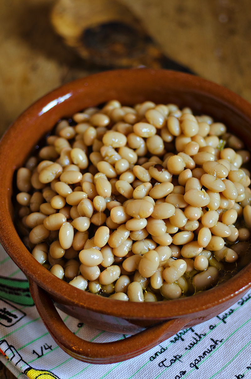 Beans cooked in a flask