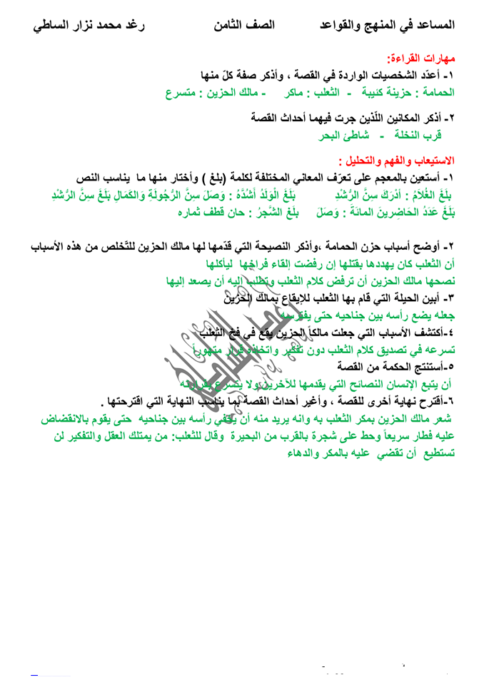 تلخيص قصة الحمامة والثعلب ومالك الحزين avtoreferats com