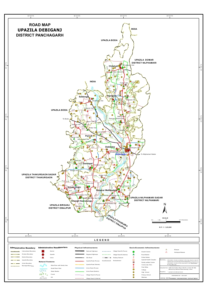 Debiganj Upazila Road Map Panchagarh District Bangladesh