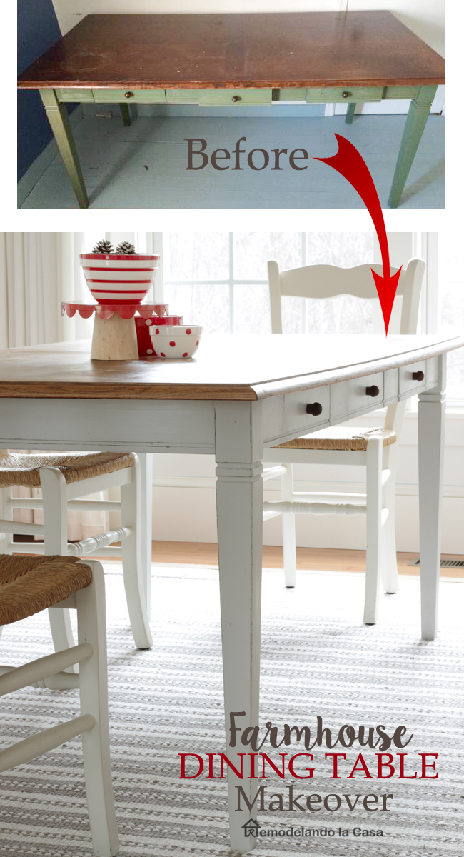 Farmhouse Dining Table Makeover Remodelando la Casa