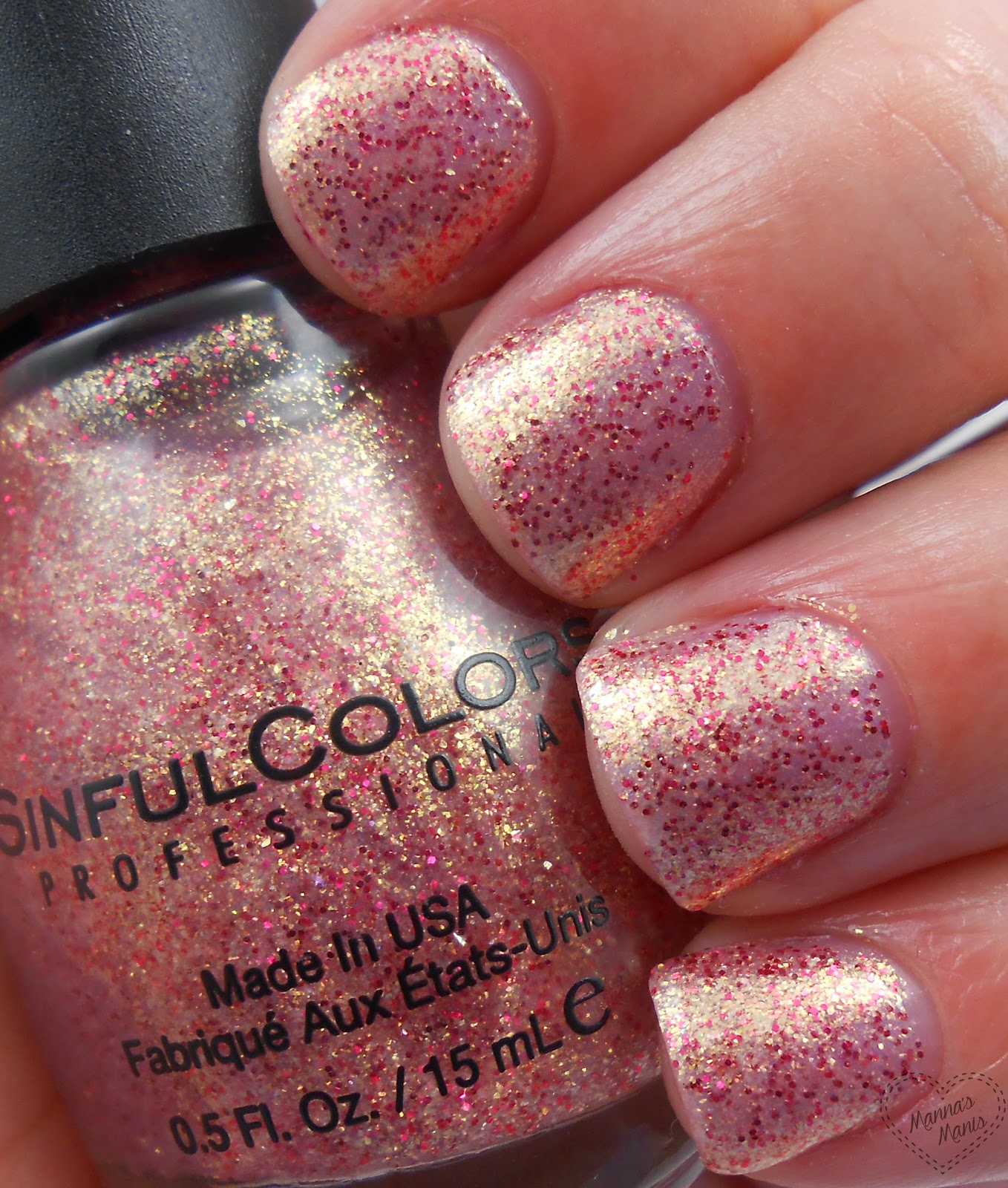 sinful colors glided, a shimmery gold and red nail polish