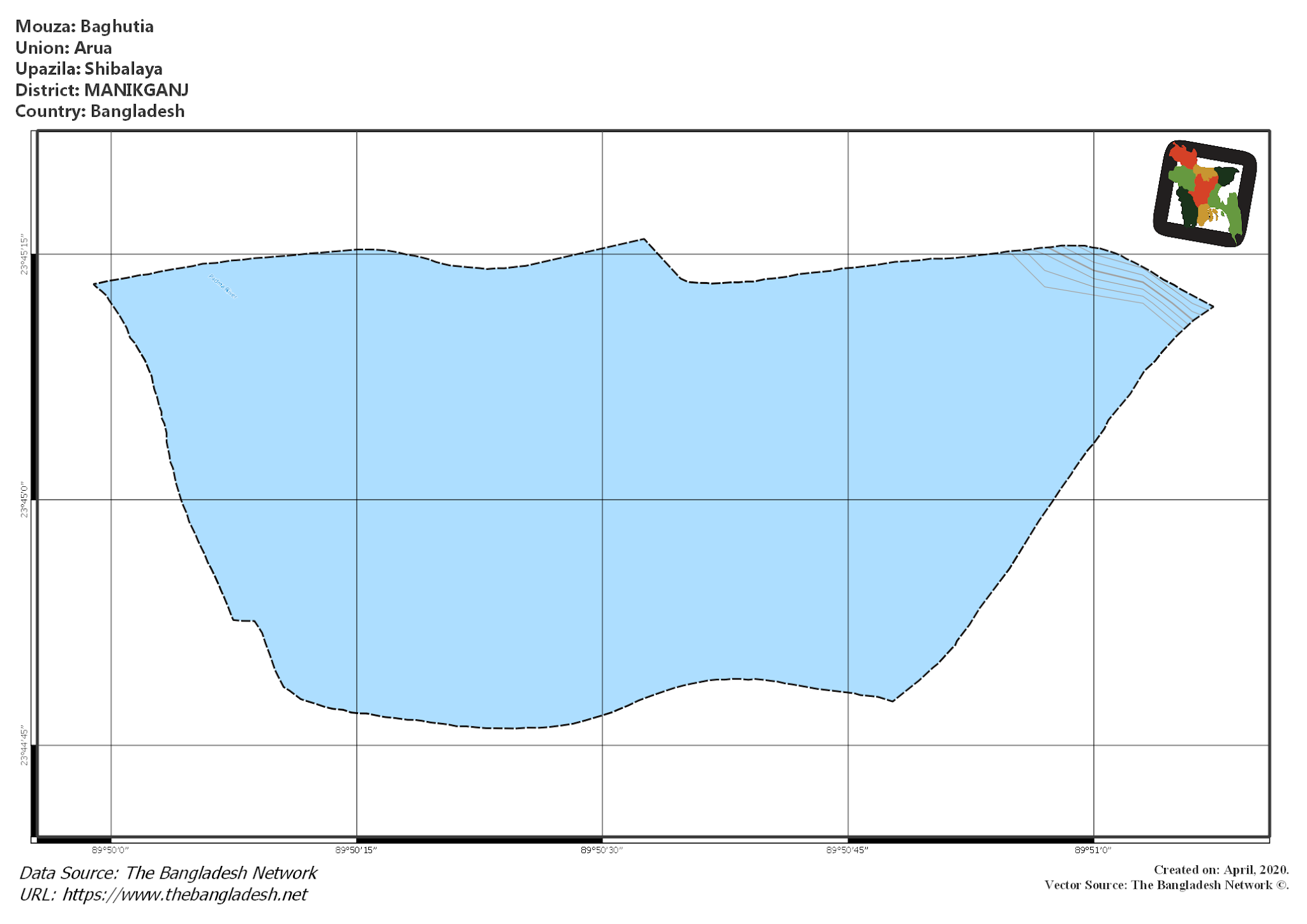 Map of Baghutia Mouza of Shibalaya Upazila, MANIKGANJ, Bangladesh.