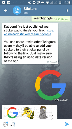 send telegram sticker