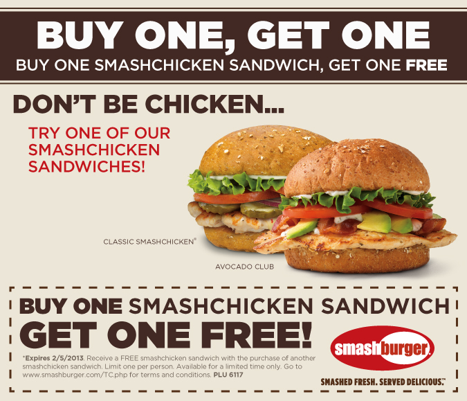 Smashburger Printable Coupon Buy One Get One Smashchicken Sandwich