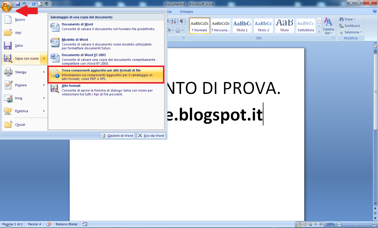 COMPONENTE AGGIUNTIVO WORD 2007 PDF XPS SCARICARE