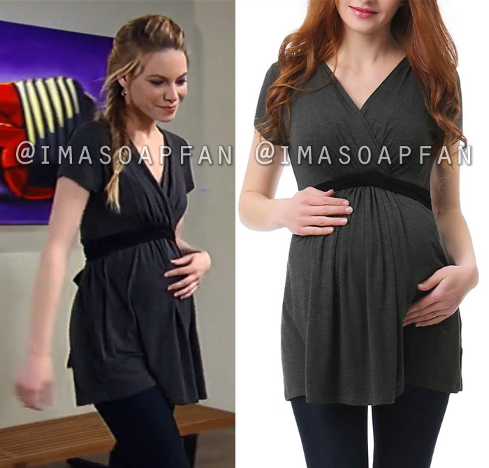 Nelle Benson, Chloe Lanier, Belted Grey Maternity Top, Kimi and Kai, General Hospital, GH
