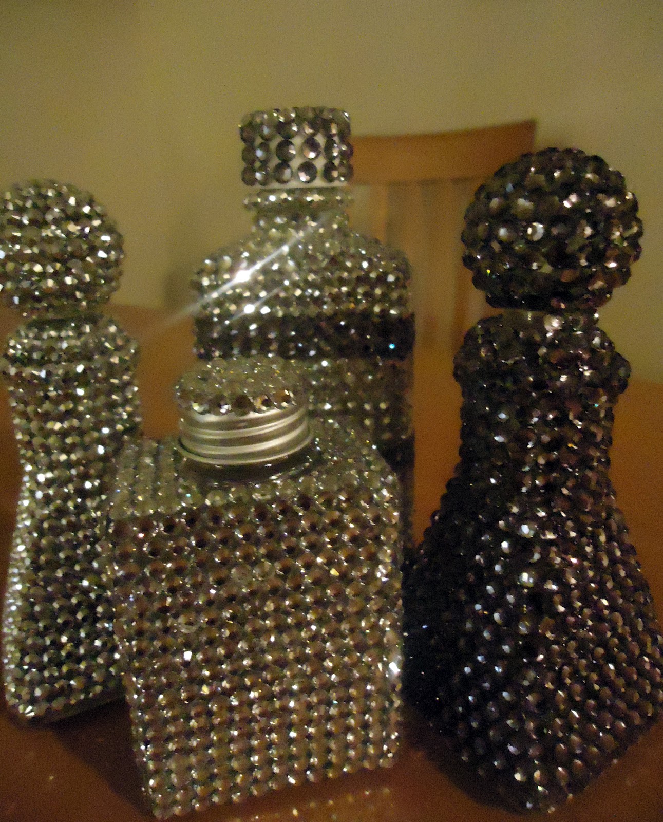Frugal Home Design DIY Home Decor Make Rhinestone Covered Bottles