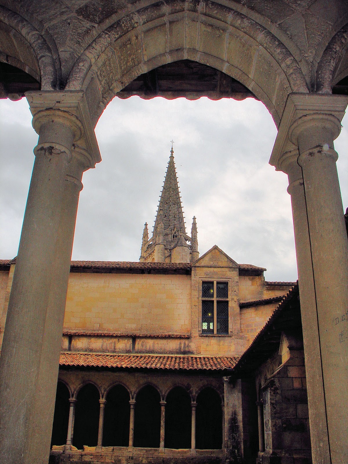 The Monolithic Church tower as seen from the Collegiate Cloisters.