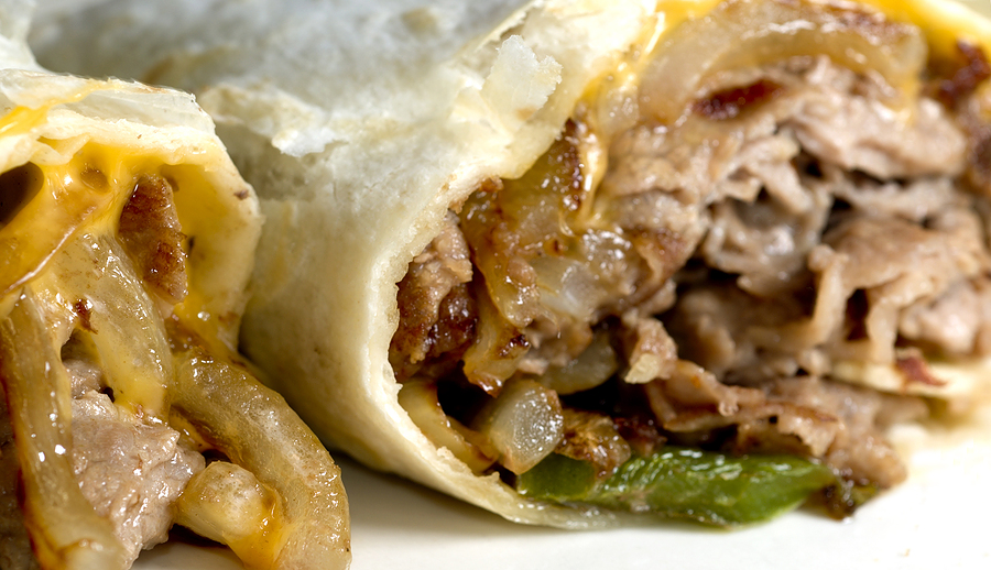 California Girl's Southern Fried Fusion Philly Cheese Steak Burritos