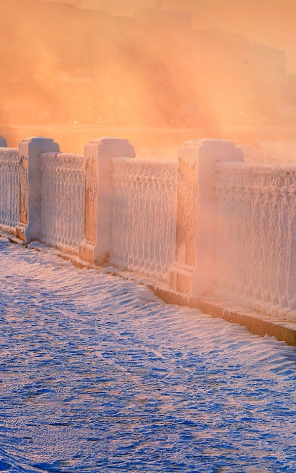 Snow Falling Sunrise Fence  Galaxy Note HD Wallpaper