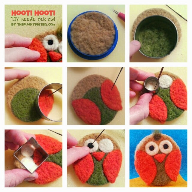 how to make a needle felted owl using wool roving and cookie cutters
